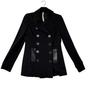 BAILEY 44 Black Double Breasted Faux‎ Leather Trim Blazer Jacket Women's Small